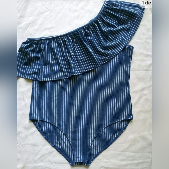 Mark Blue Bodysuit with Asymmetrical Ruffle Design - Picture 4 of 6